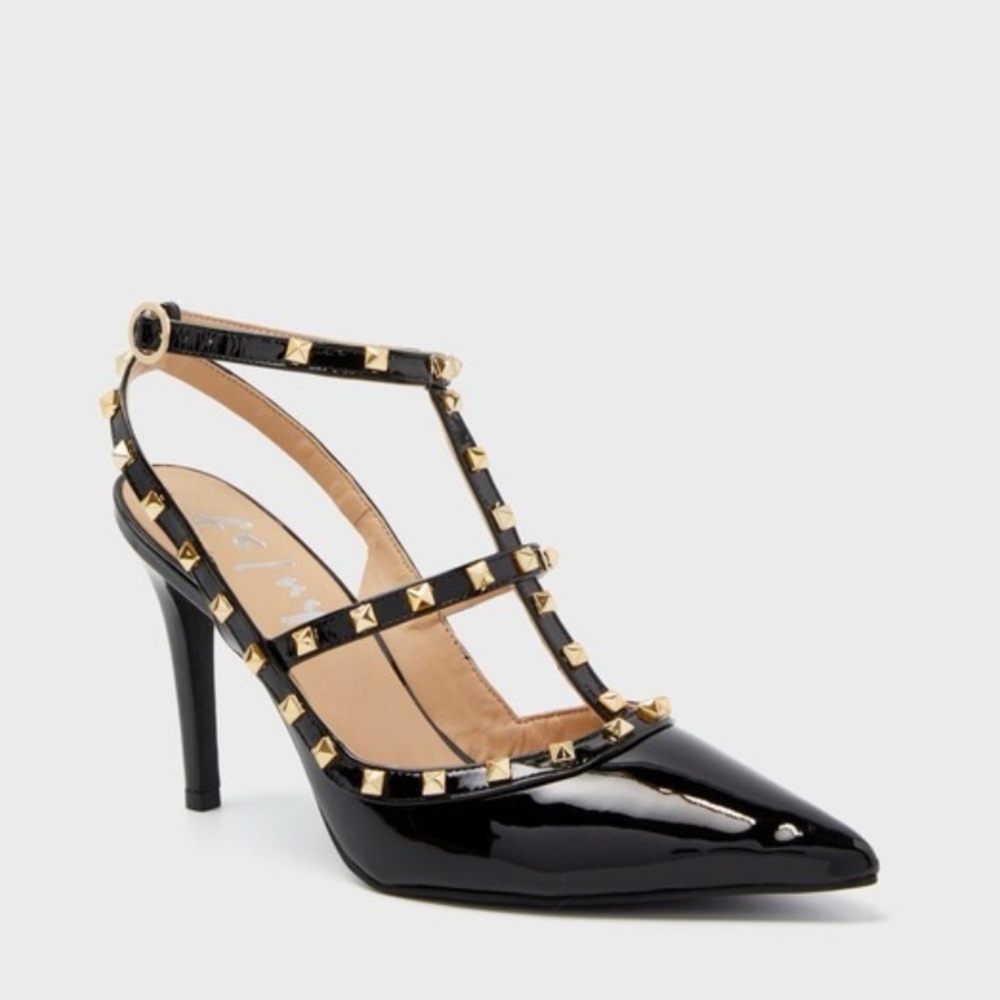 NIB $218 fs / ny Elodie black patent leather pump with studs size 7.5 - Picture 1 of 8